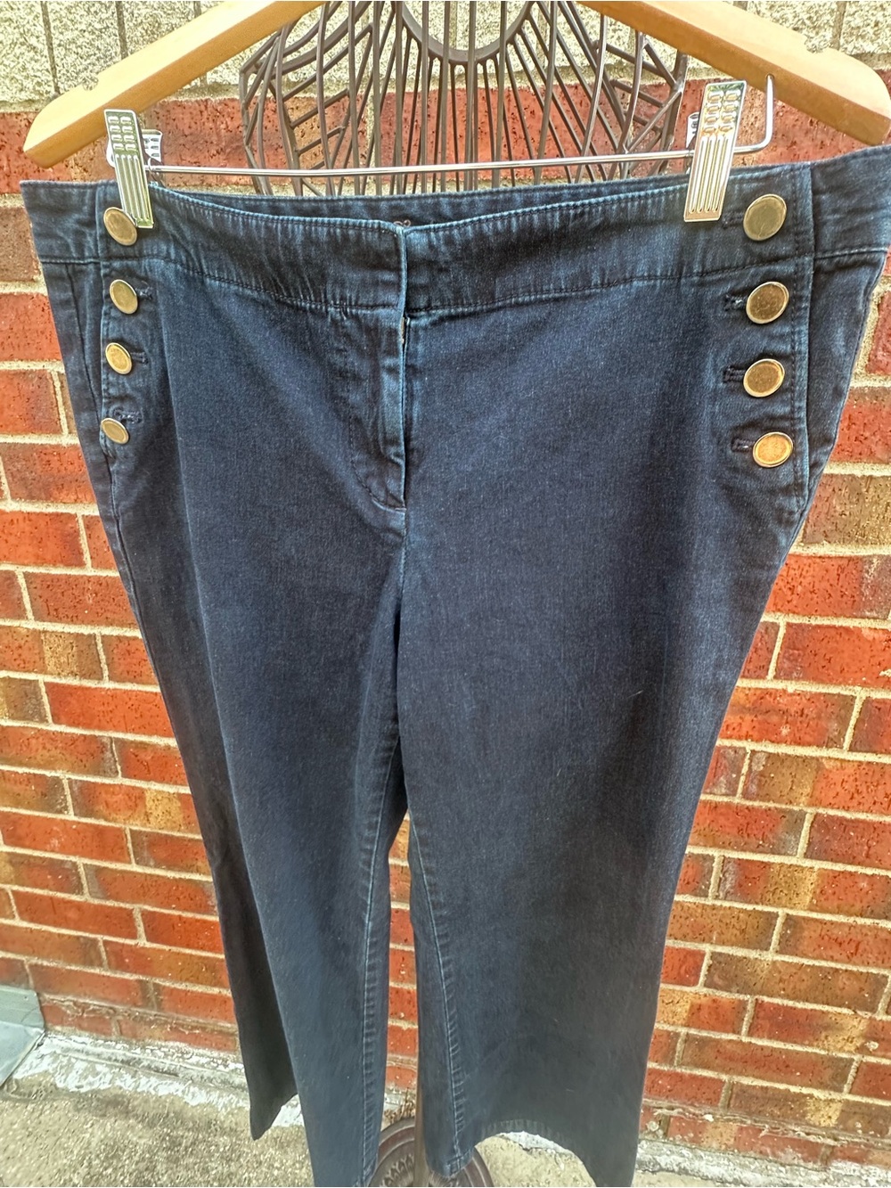 Ann Taylor Jeans Wide-Leg Denim Sailor Style Button Nautical Coastal Academia - Picture 7 of 16